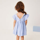 Spring And Summer Baby Girls Ruffle Collar Short Sleeves Striped Dress - MyKids-USA™