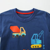 Summer Boys’ Engineering Vehicles Cartoon Pattern T-shirt in European and American Style