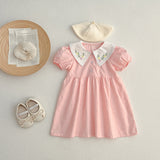 Summer Baby Kids Girls Flowers Embroidery Collar Onesies And Girls’ Dress – Princess Sister Matching Set
