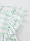 Summer New Arrival Baby Kids Girls Sleeveless Light Green Striped Crew Neck Dress - MyKids-USA™