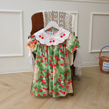 New Design Summer Kids Girls Cartoon Oil Painting Print Short Sleeves Embroidered Collar Dress - MyKids-USA™
