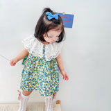 New Design Summer Girls Sleeveless Floral Print Lace Collar Dress