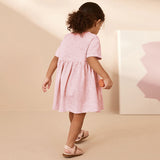 Summer Arrival Sequin Butterfly Pattern Short Sleeves Pink Dress for Stylish Girls