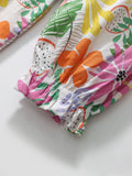 Arrival Autumn Girls Long Sleeves Colorful Flowers Pattern Ruffle Neck Dress