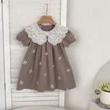 Summer Girls Simple Flowers Embroidery Pattern Short Sleeves Onesies and Girls’ Dress – Princess Sister Matching Set