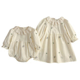 Floral Adorable Baby Doll Collar Onesies And Girls’ Dress – Princess Sister Matching Set - MyKids-USA™