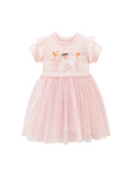 Spring And Summer Baby Girls Short Sleeves Dancers Cartoon Pattern Chiffon Dress
