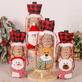 Red and Black Checkered Burlap Wine Bottle Embroidered Christmas Doll Tote Bag - MyKids-USA™