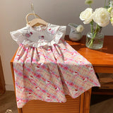 Summer Baby Kids Girls Sleeveless Teddy Pattern Embroidered Plaid Dress