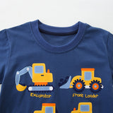 Summer Boys’ Engineering Car Cartoon Pattern T-shirt in European and American Style