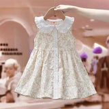 Summer Baby Kids Girls Sleeveless Single Breasted Simple Floral Print Princess Dress - MyKids-USA™
