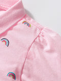 Spring And Fall Girls’ Rainbow Print Long Sleeves Polo Shirt Design Dress In European And American Style For Summer