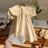 Summer Arrival Floral Pattern Short Sleeves Heart Pattern Collar Dress for Stylish Girls - MyKids-USA™
