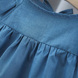 Summer Hot Selling Baby Kids Girls Fly Sleeves Crew Neck Solid Color Denim Dress
