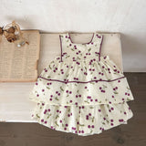 Summer Hot Selling Baby Girls Sleeveless Sweet Cherry Print Dress And Bloomers Clothing Set