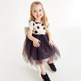 Summer Kids Girls Short Sleeves Polka Dots Pattern Mesh Patchwork Princess Dress