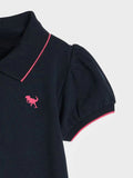 Summer Baby Kids Girls Short Sleeves Pink Logo Polo Design Black Dress - MyKids-USA™