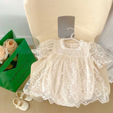 Baby Girl Solid Color Floral Embroidered Mesh Design Princess Dress