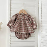 Autumn Hot Selling Baby Girls Long Sleeves Plaid Top Dress And Bloomer Clothing Set - MyKids-USA™