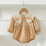 Autumn Bows Pattern Design Long Sleeve Daisy Flowers Embroidery Collar Onesies And Dress