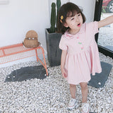 New Arrival Summer Girls Short Sleeves Simple Embroidery Peter Pan Collar Dress - MyKids-USA™