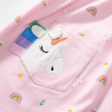 Summer Arrival Cartoon and Rainbow Pattern Short Sleeves Dress for Stylish Girls