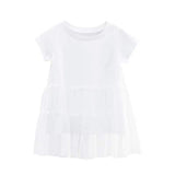 Girl Solid Mesh Pattern Short Sleeve Round Collar Dress In Summer - MyKids-USA™