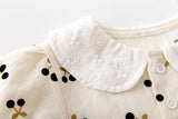 Baby Girls Cherry Print Doll Collar Design Neck Buttoned Puff-Sleeved Dress Onesies