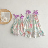 Summer Baby Girls Sleeveless Off Shoulder Floral Pattern Strap Dress And Onesie – Princess Sister Matching Set