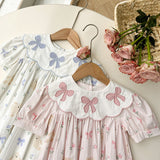 Summer Baby Kids Girls Short Sleeves Floral Teddy Print Embroidery Collar Princess Dress