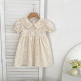 Summer Girls Solid Color Flowers Embroidery Short Sleeves Onesies and Girls’ Dress – Princess Sister Matching Set - MyKids-USA™