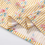 Summer Arrival Flowers and Stripe Pattern Short Sleeves Dress for Stylish Girls