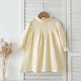 Arrival Spring Baby Kids Girls Long Sleeves Solid Color Ruffle Collar Dress - MyKids-USA™