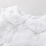 Baby Girl Solid Color Flower Embroidered Design Doll Neck Long Sleeves Onesie Dress - MyKids-USA™