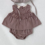 Summer Hot Selling Baby Girls Sleeveless Pleated Solid Color Top Vest Dress And Bloomers Clothing Set - MyKids-USA™