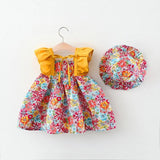 Baby Girl Flower Pattern Butterfly Sleeve Design Cute Dress With Hat - MyKids-USA™