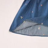Summer Baby Kids Girls Denim Short Sleeves Flowers Pattern Embroidered Dress