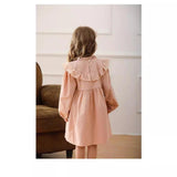 Design Autumn Girls Flower Embroidery Ruffle Neck Long Sleeves French Style Dress - MyKids-USA™