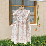Summer New Arrival Baby Kids Girls Sleeveless Flowers Pattern Crew Neck Princess Dress