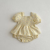 Baby Ditsy Flower Graphic Puff Sleeves Oneseis And Dress