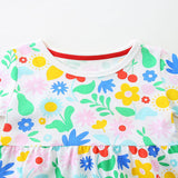 Summer Pure Cotton Colorful Flowers Pattern Short Sleeves Dress for Stylish Girls
