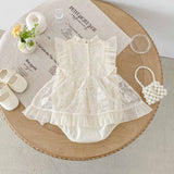 Summer Arrival Baby Girls Cute Solid Color Floral Embroidery Fly Sleeves Dress Design Onesies - MyKids-USA™