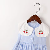 Baby Girl Cherry Embroidery Pattern Color Blocking Lapel Design Sleeveless Dress - MyKids-USA™