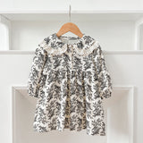 Spring Baby Girls French-style Floral Print Long-sleeved Onesies and Dress – Princess Sister Matching Set