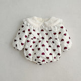 Red Heart Pattern Peter Pan Lace Collar Long Sleeve Fashion Princess Onesies&Dress