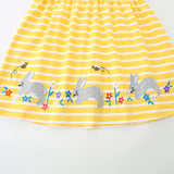 Summer Arrival Baby Girls Cute Rabbits Pattern Short Sleeves Striped Dress