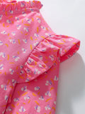 Arrival Autumn Girls Cartoon Elephant And Flowers Pattern Ruffle Neck Long Sleeves Princess Dress - MyKids-USA™