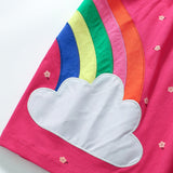Summer Arrival Rainbow and Dots Pattern Short Sleeves Dress for Stylish Girls