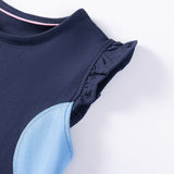 Summer Arrival Fly Sleeves Crew Neck Color Patchwork Dress for Stylish Girls
