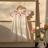 Summer Arrival Baby Kids Girls Cute Fly Sleeves Strawberry Pattern Embroidered Dress